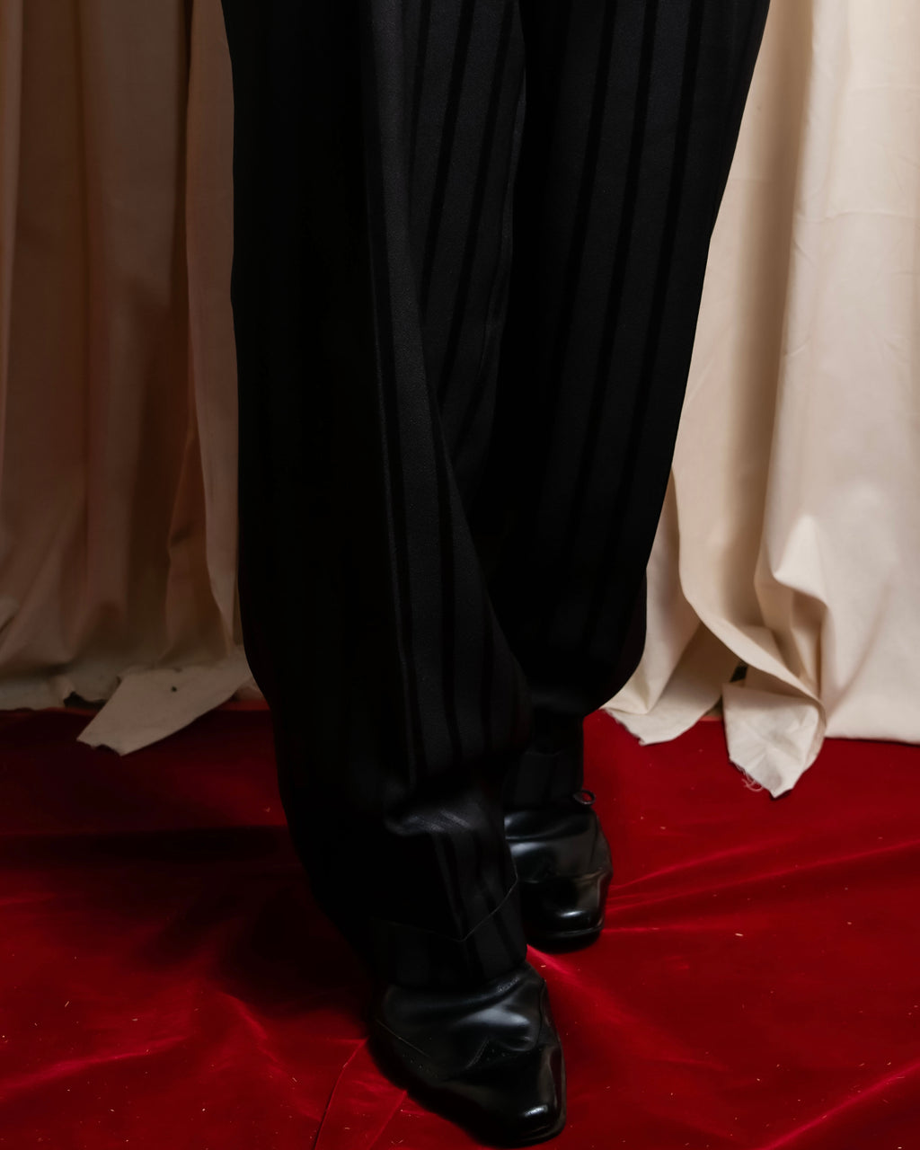 "Vintage subtle gloss striped wide slacks"