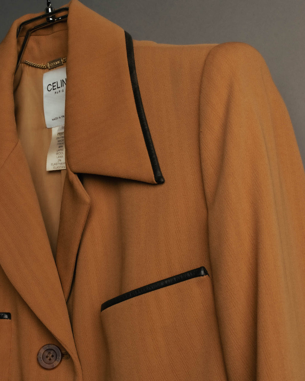 -SPECIAL- "CELINE" 80's-90's Black piped wool tailored jacket