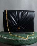 "Christian Dior" 70's-80's Radial drape design gold chain leather shoulder bag