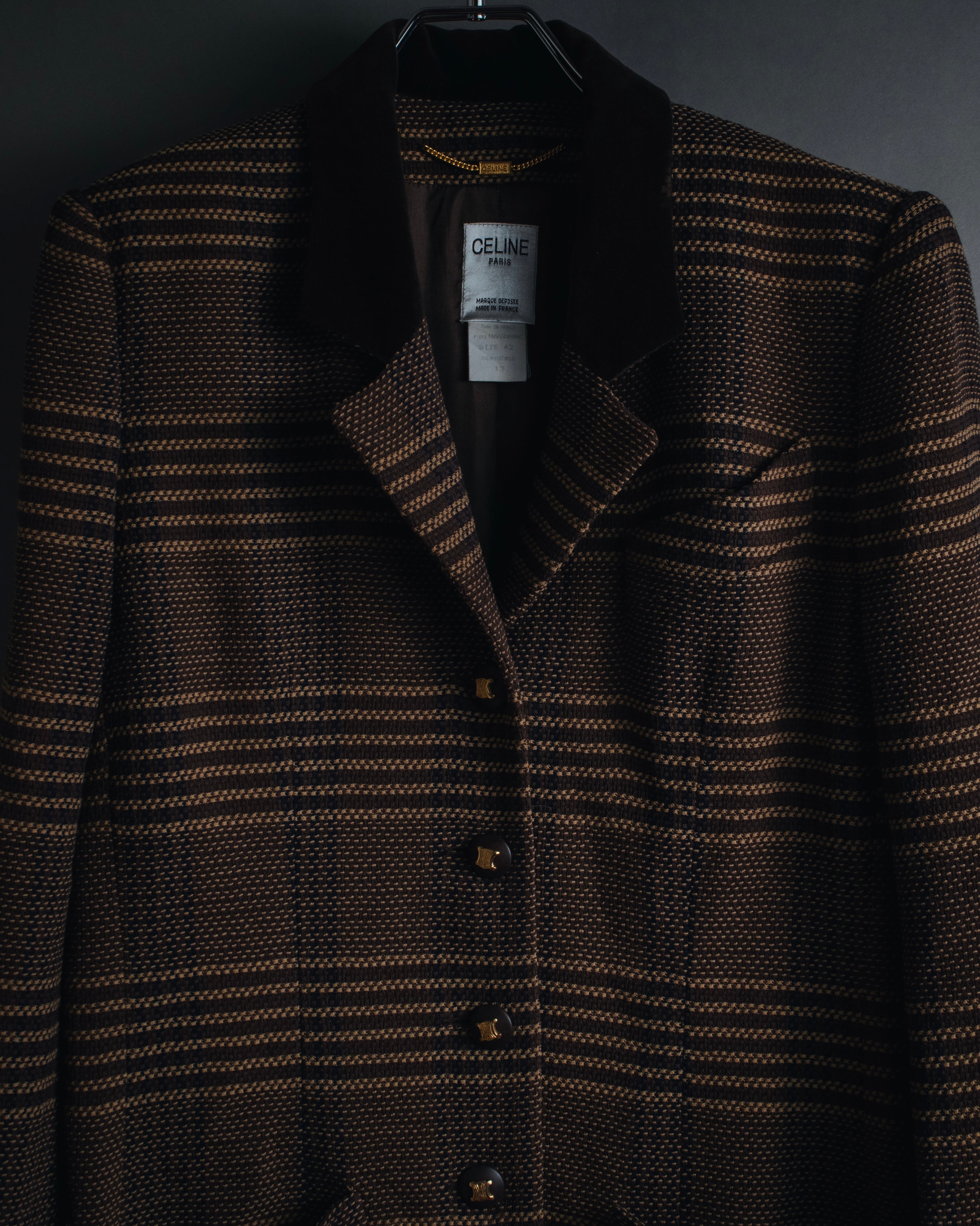 "CELINE" Late 80s–Early 90s velvet-collar woven jacket