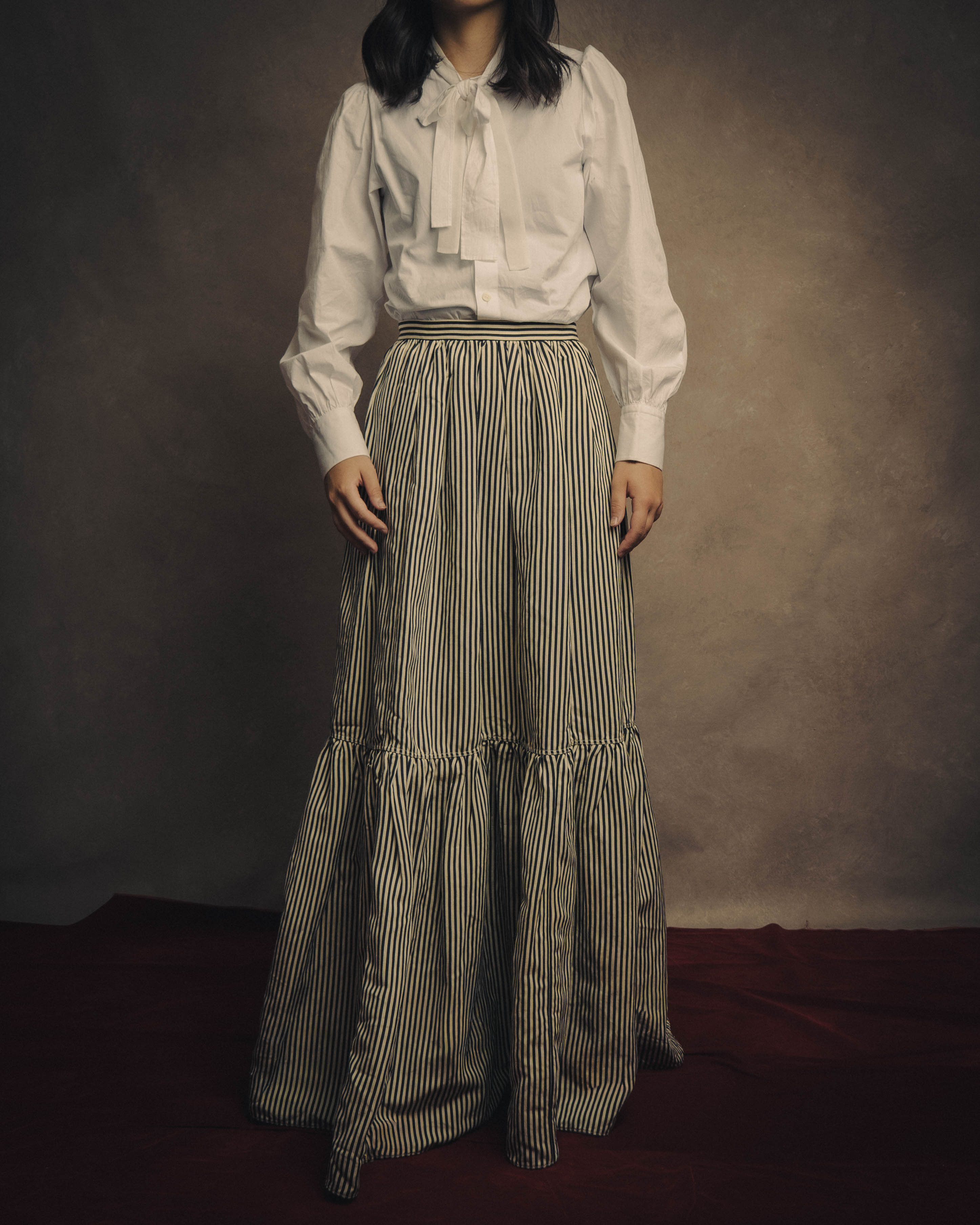 -SPECIAL- “Christian Dior” 2021 cruise striped linen silk tiered skirt