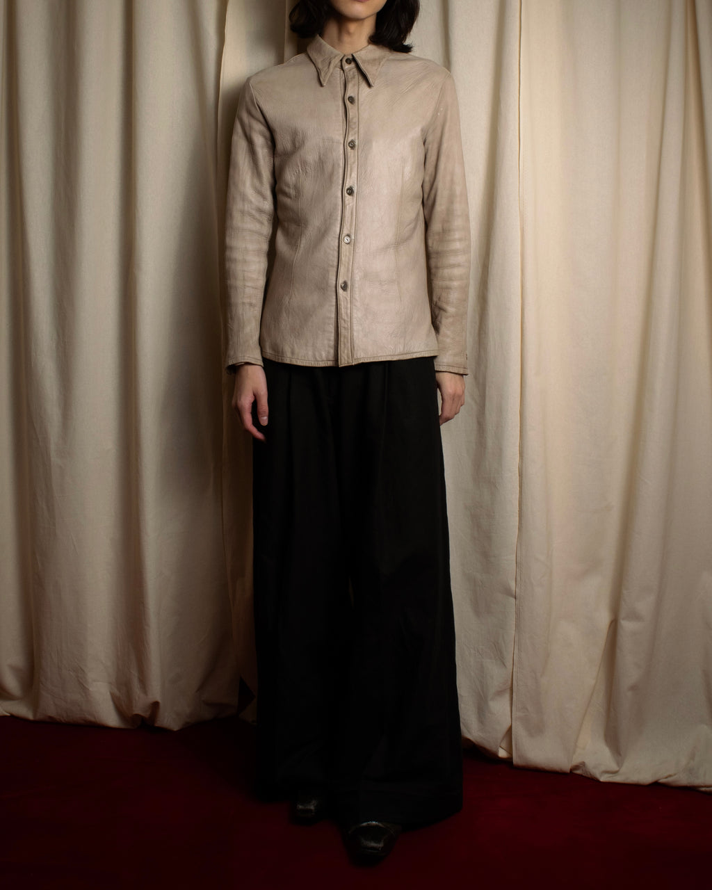 "ISAMU KATAYAMA" Dart-shaped deer leather shirt jacket