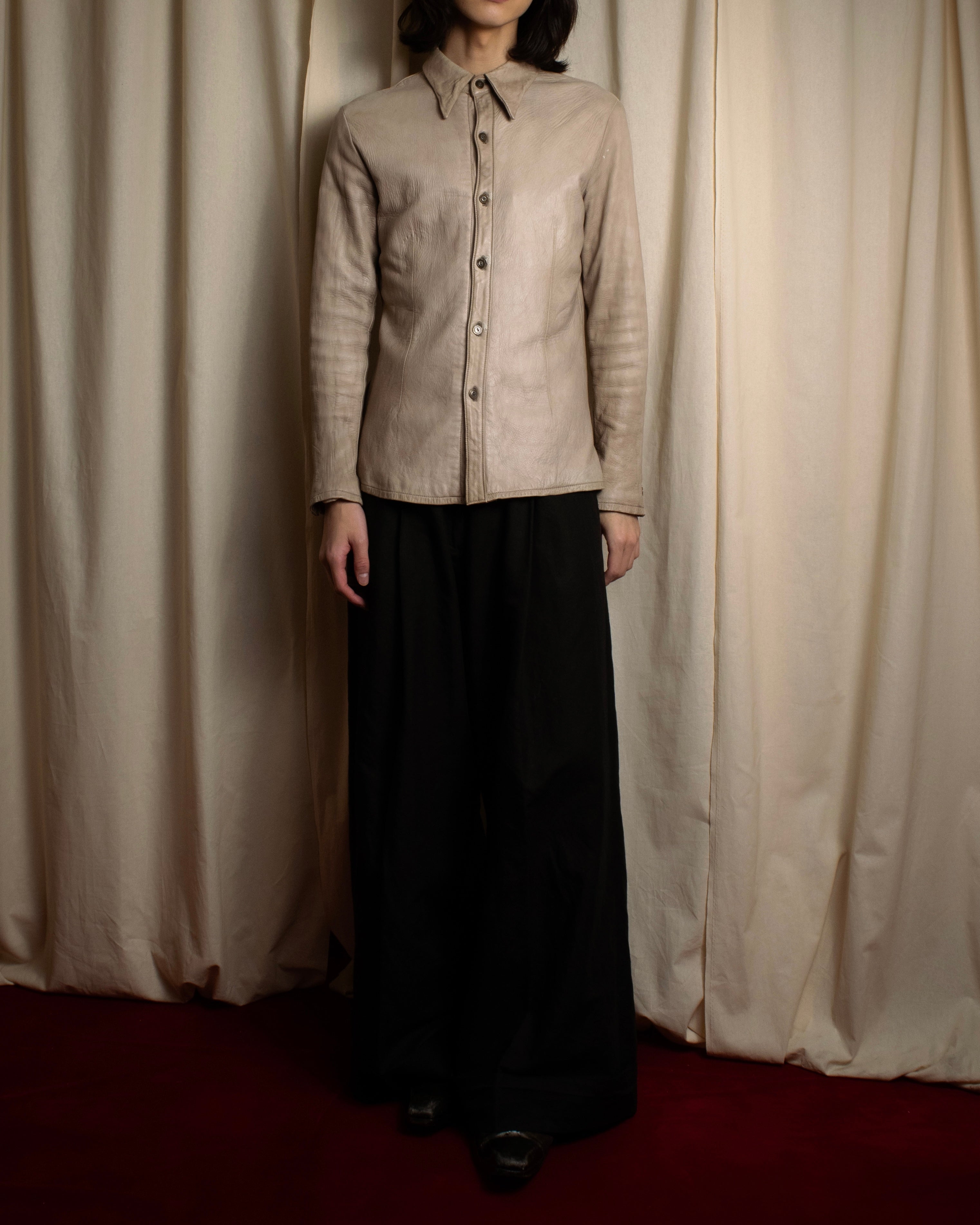 "ISAMU KATAYAMA" Dart-shaped deer leather shirt jacket