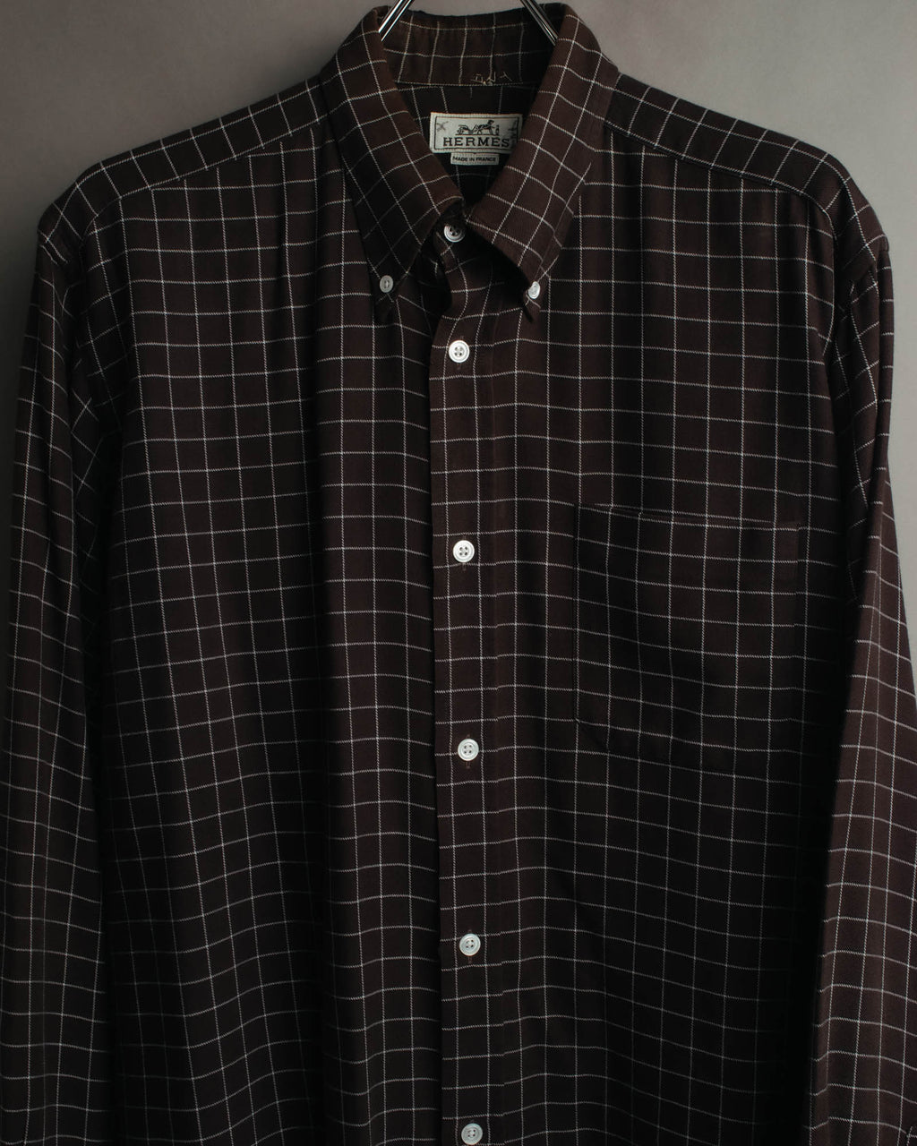 -SPECIAL- “HERMES” 90’s-00’s Windowpane checked sellier button shirt