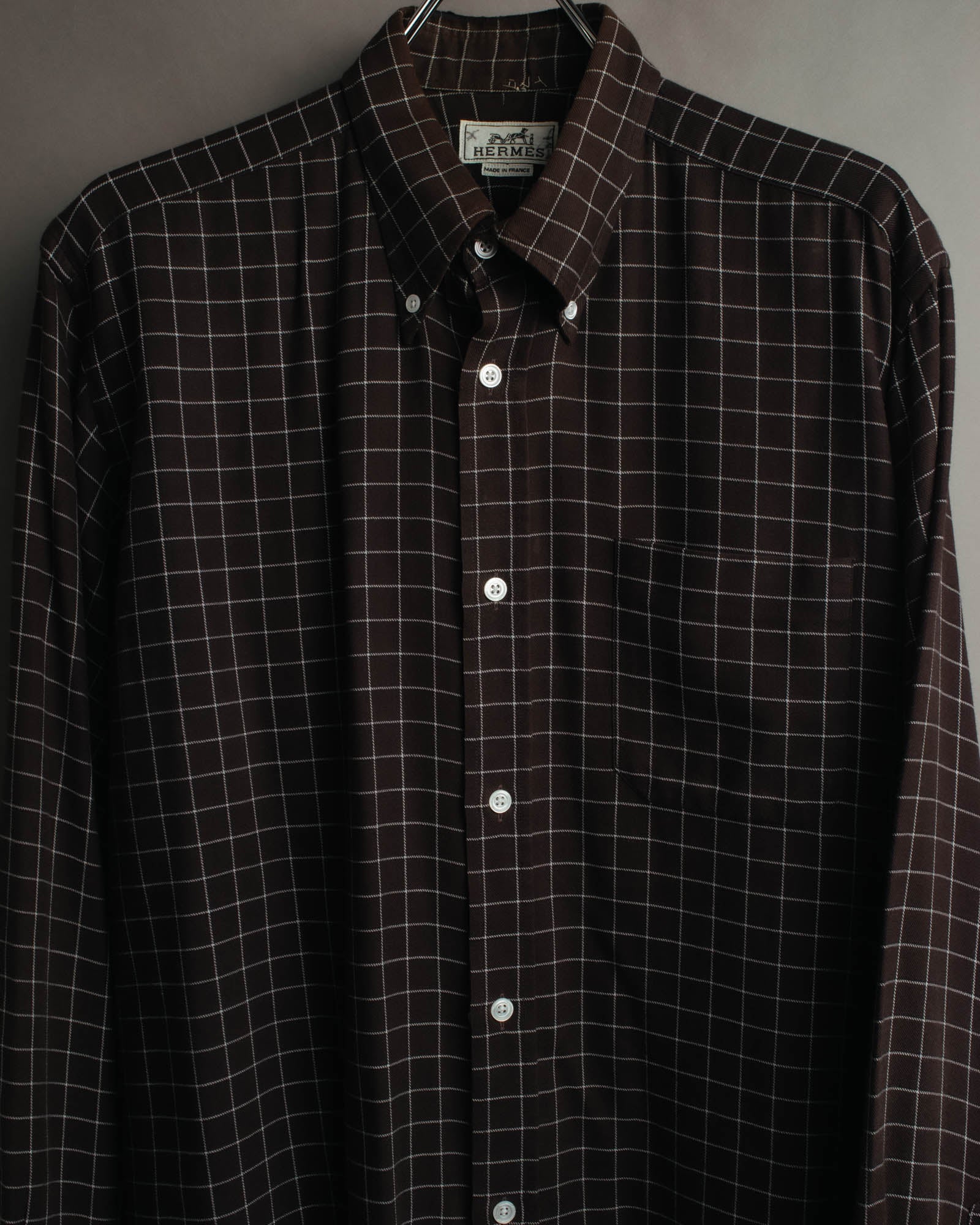 -SPECIAL- “HERMES” 90’s-00’s Windowpane checked sellier button shirt