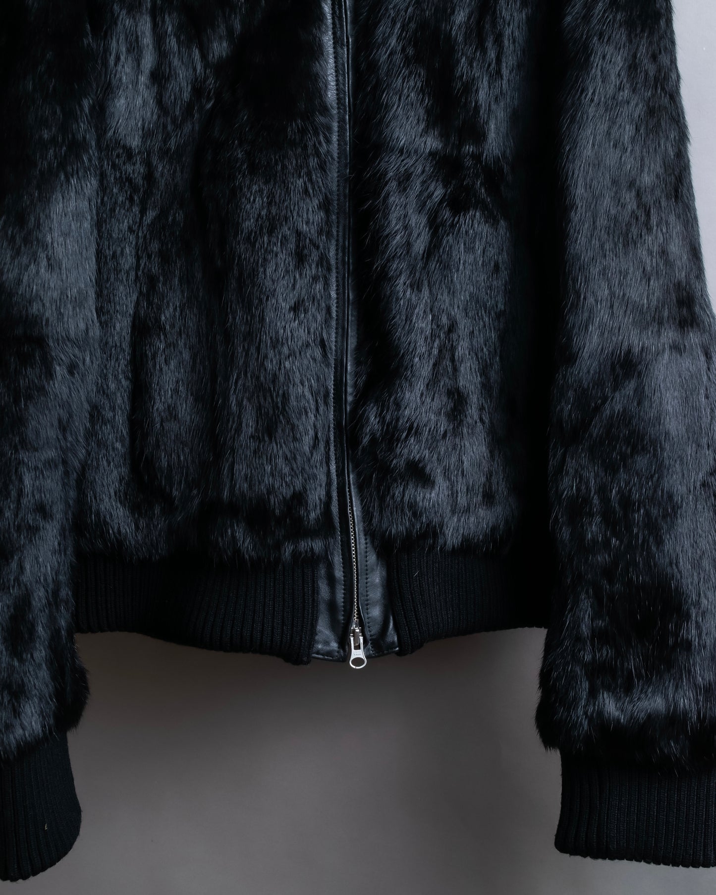 "DKNY" High neck ribbed fur double zip jacket