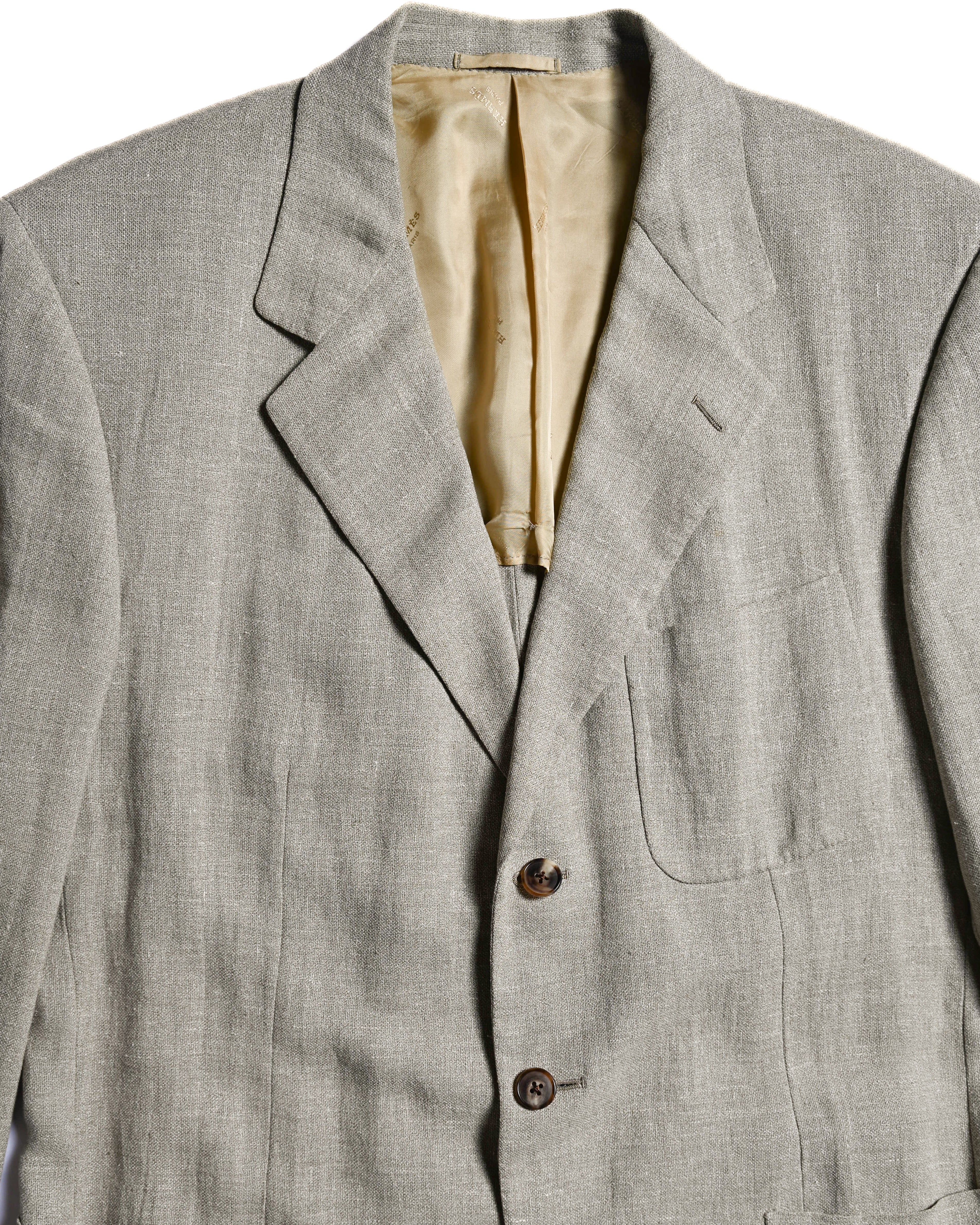 HERMES/ Pure Linen Oversized Single Breasted Tailored Jacket Beige