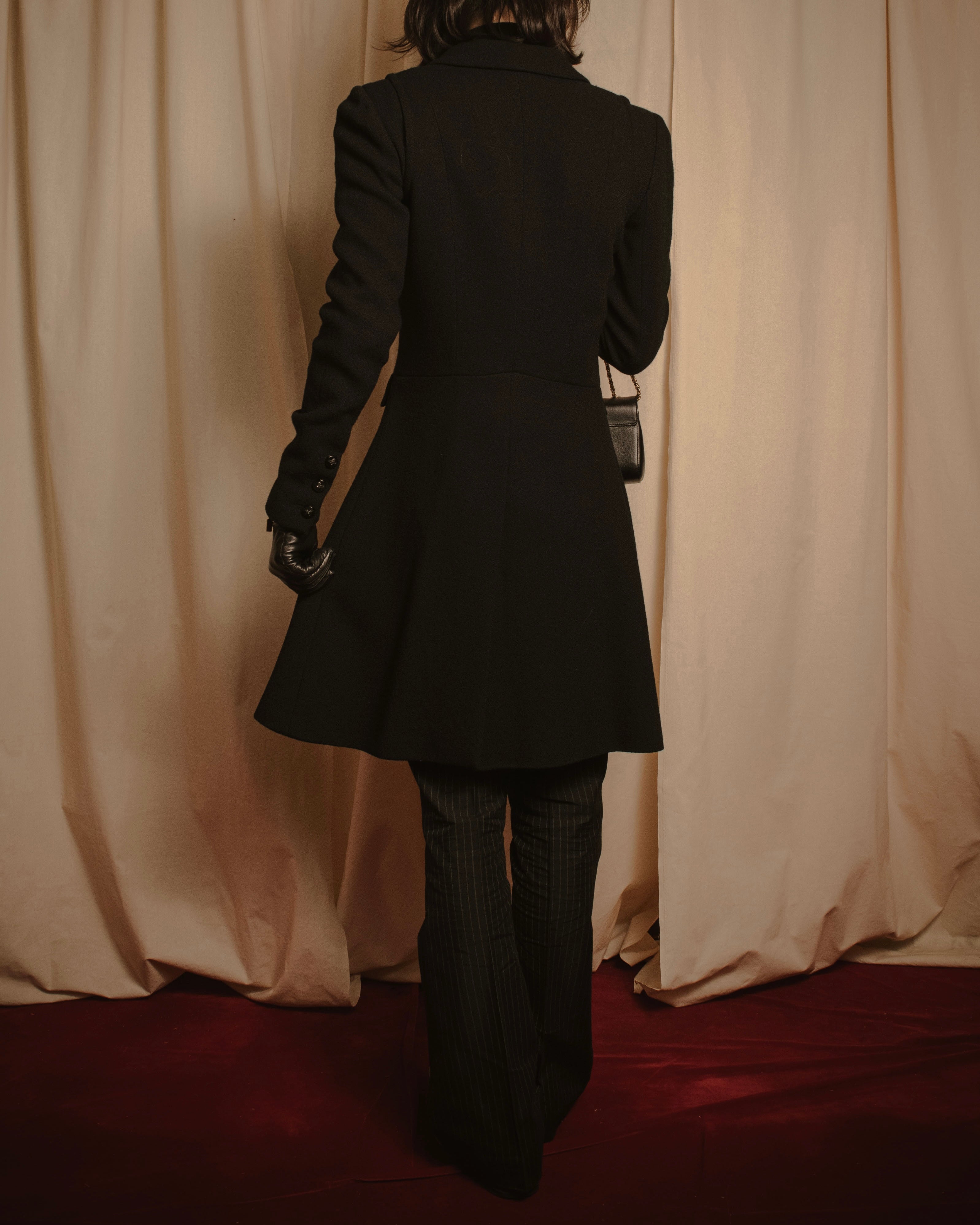 –SPECIAL– "CHANEL" 04SS sculpted princess-line wool crepe coat