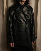 "COACH" Double-breasted panel work design leather coat