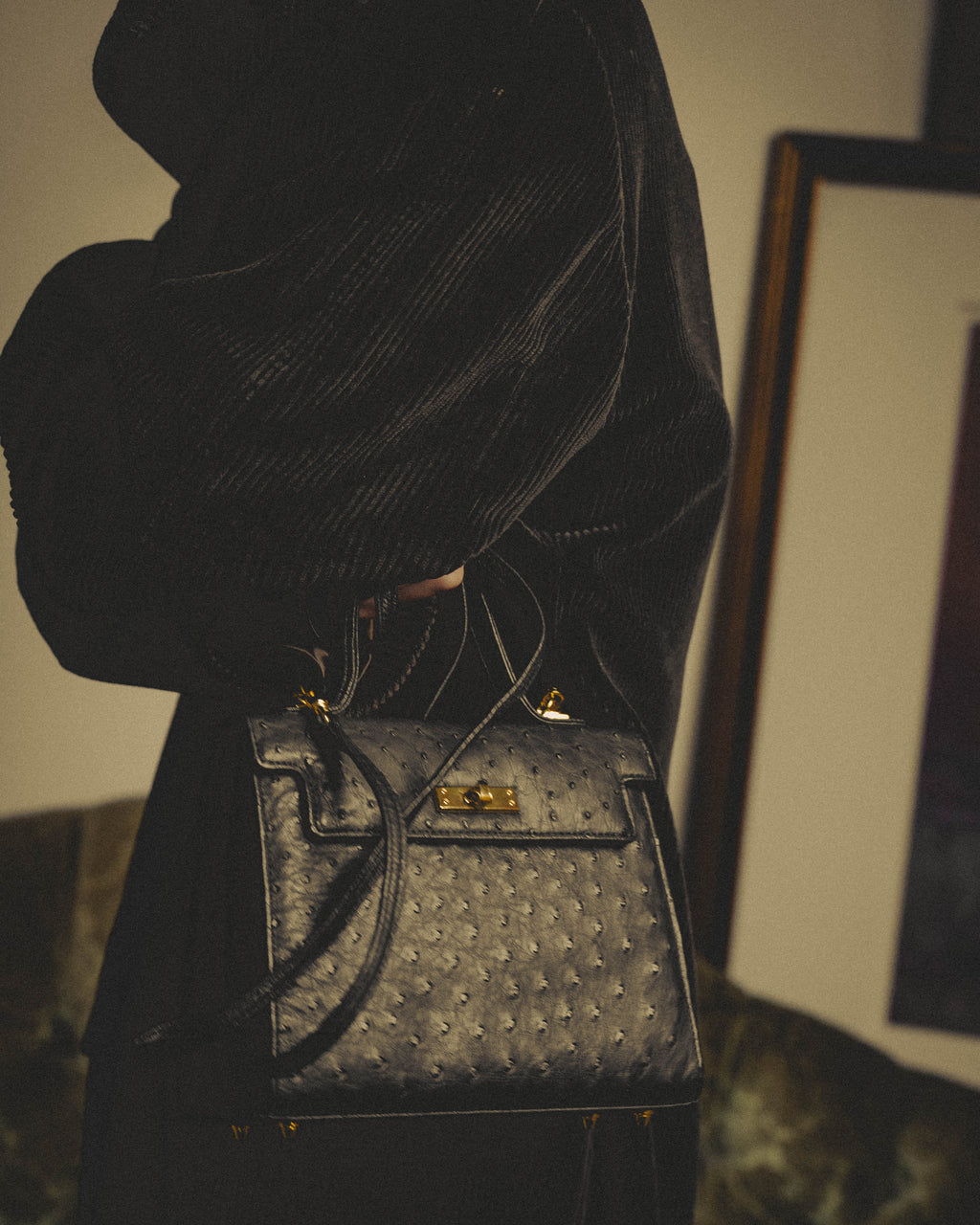 -SPECIAL- "Balenciaga" 90's-00's Ostrich leather structured top handle bag