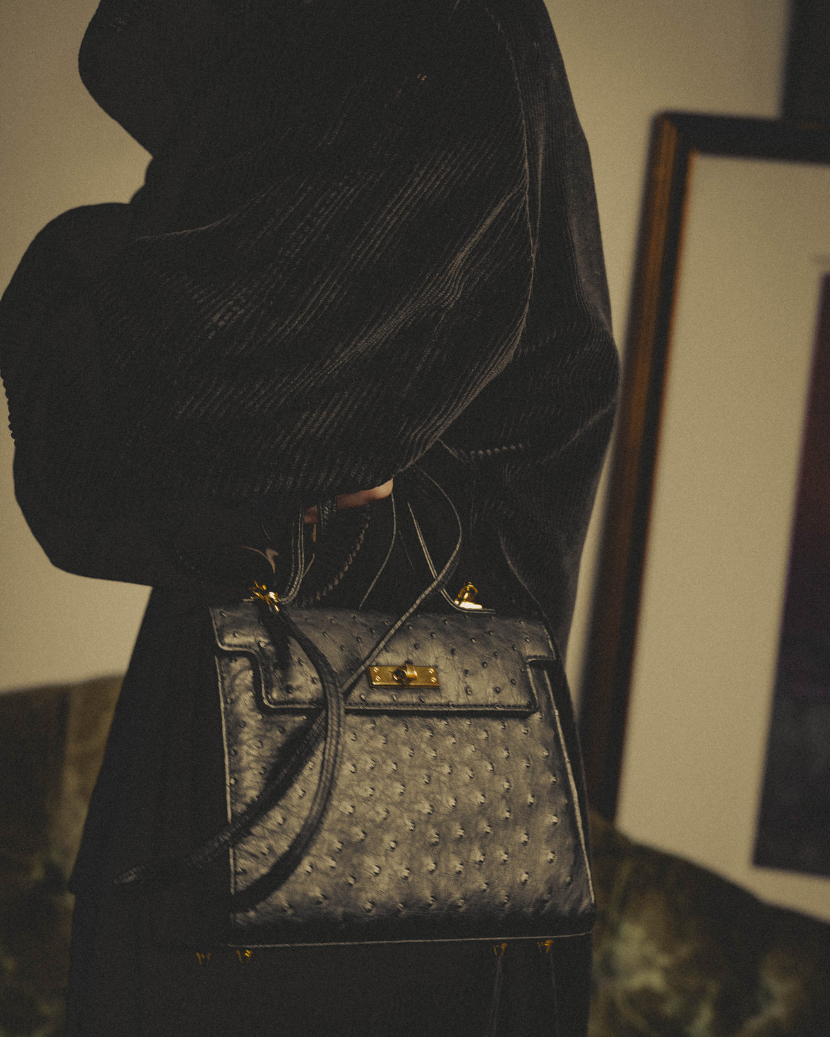 -SPECIAL- "Balenciaga" 90's-00's Ostrich leather structured top handle bag