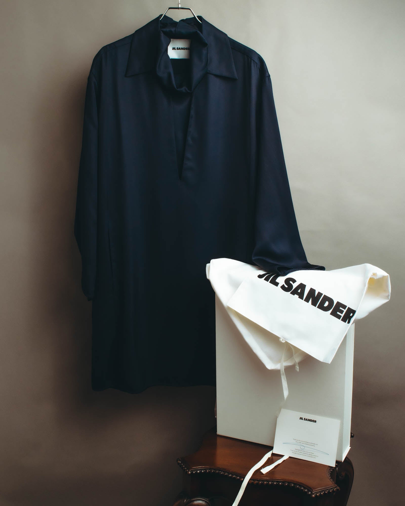 -SPECIAL- "Jil Sander" 2023 Elegant rayon skipper mock-neck shift dress
