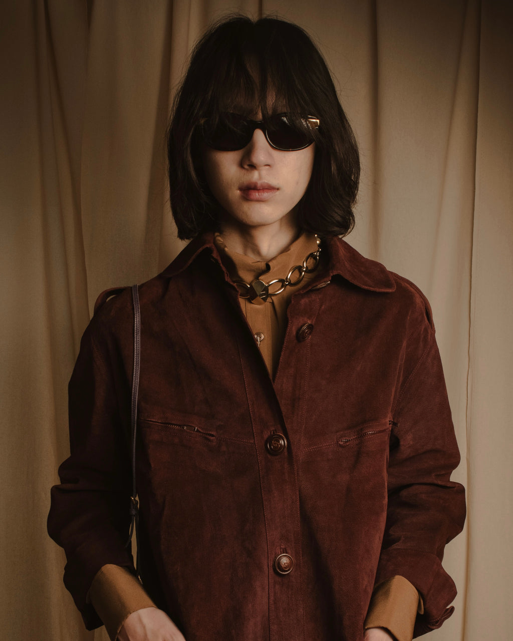 -SPECIAL- "GUCCI" 70’s Suede leather round collar coat