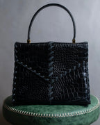 "YVES SAINT LAURENT" Braided stitch design crocodile embossed leather one-handle bag