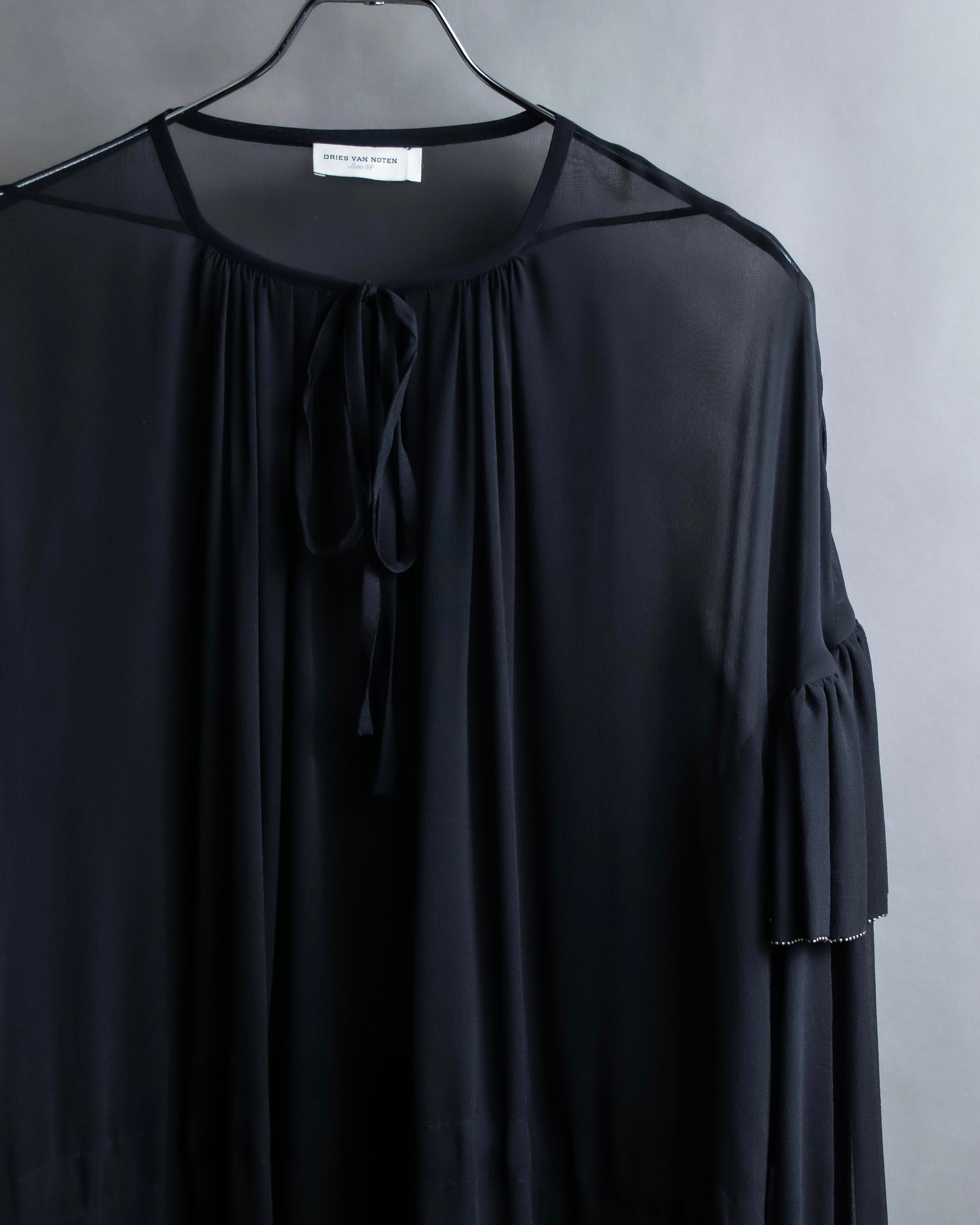 "DRIES VAN NOTTEN" Gather tiered design sheer black dress