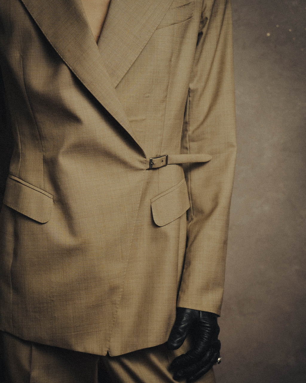 -SPECIAL- "HERMÈS" 90's-00's Wool silk tailored asymmetrical setup suit