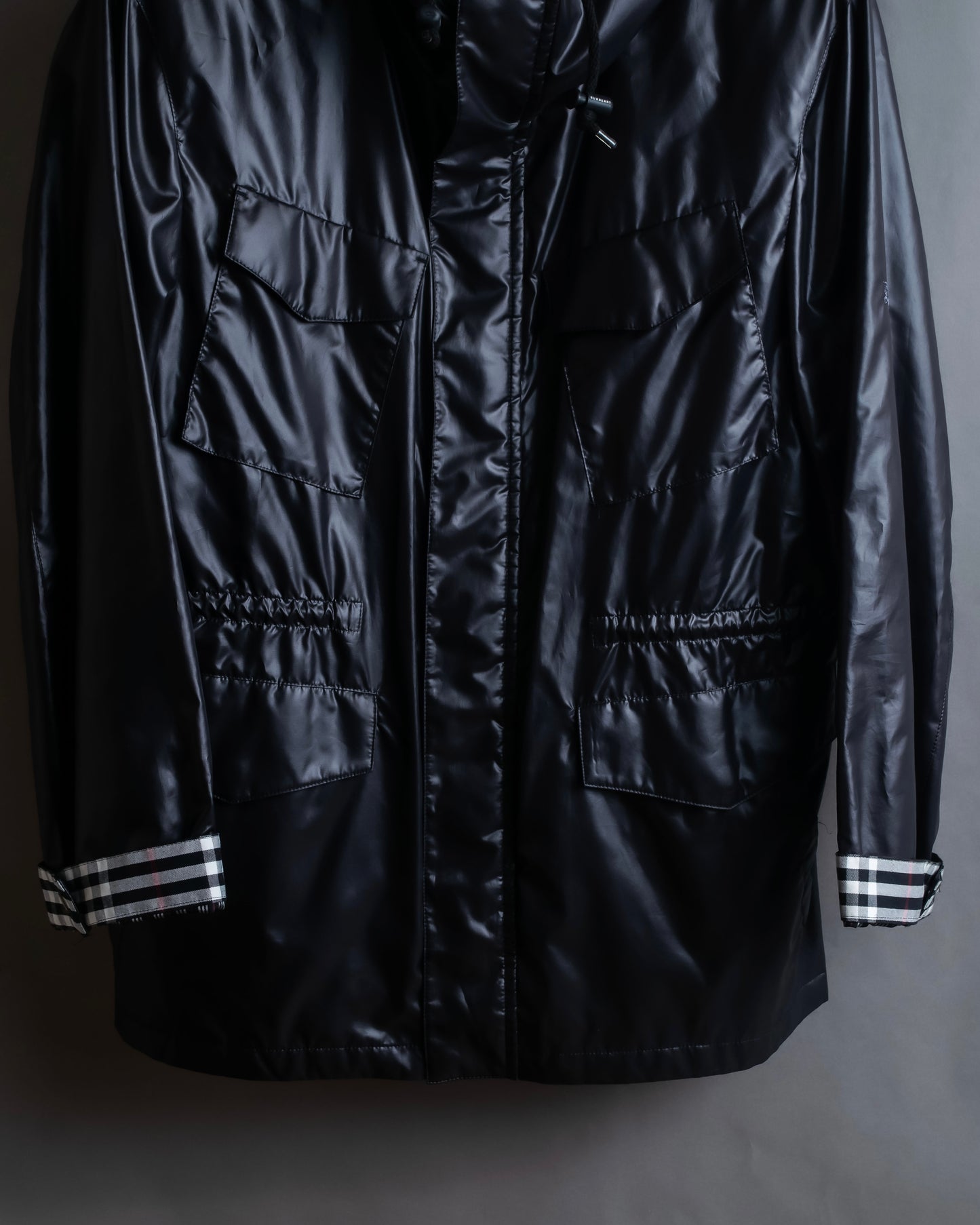 "BURBERRY Black Label" Checked nylon gather hooded blouson