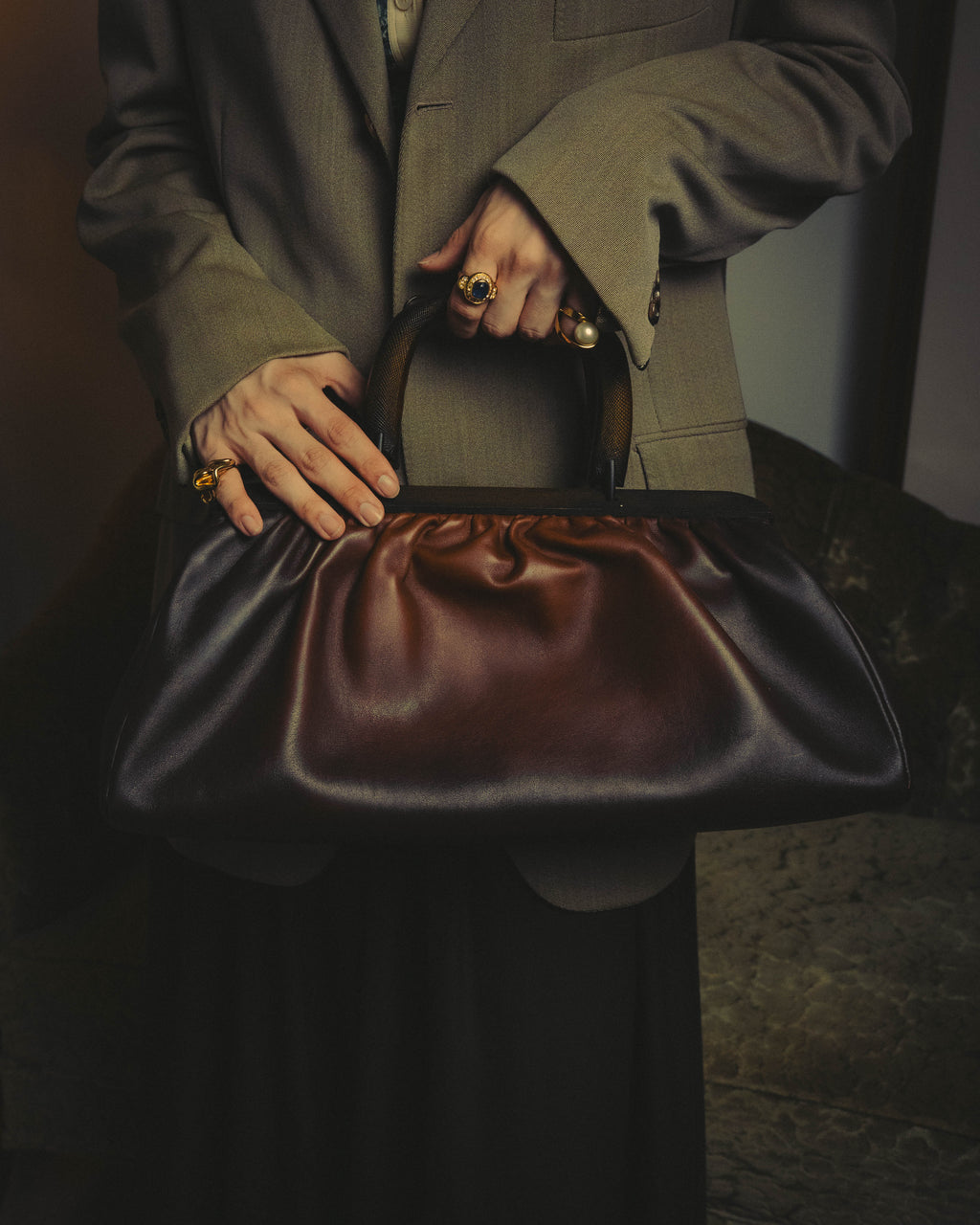 -SPECIAL- "GUCCI" 90's-00's Gathered leather top handle handbag