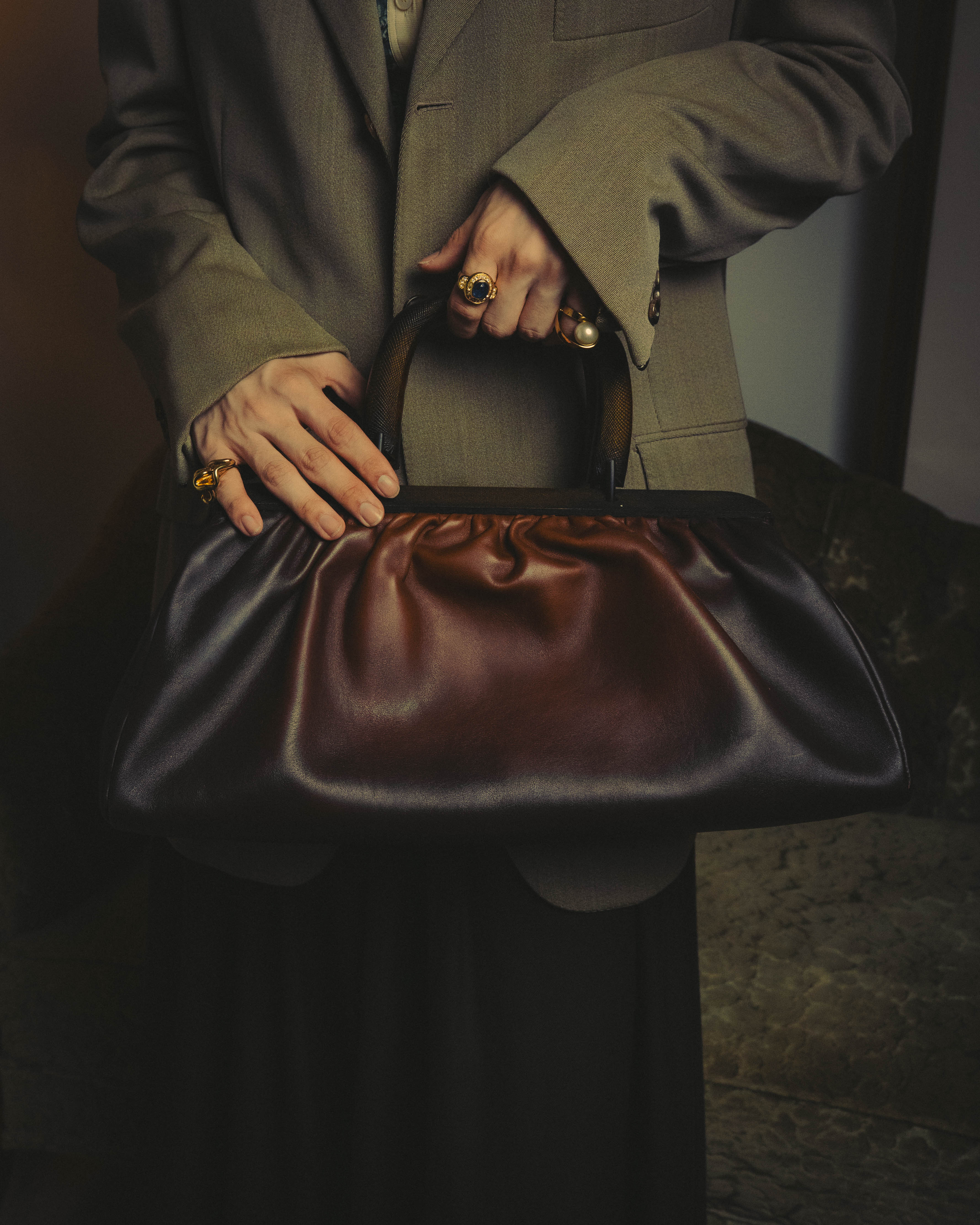 -SPECIAL- "GUCCI" 90's-00's Gathered leather top handle handbag