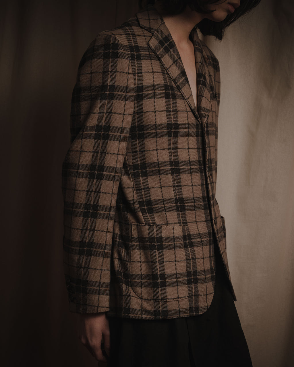 "LARDINI" Checked three-button soft-shoulder tailored jacket