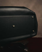 -SPECIAL- "GUCCI" 70's-80's Crest-detailed black leather two-way duffle bag