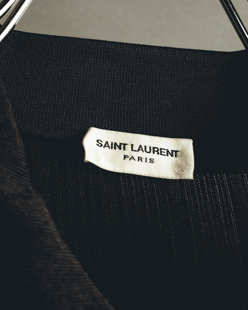 "SAINT LAURENT PARIS" 2020's Sheer ribbed silk blend polo cardigan