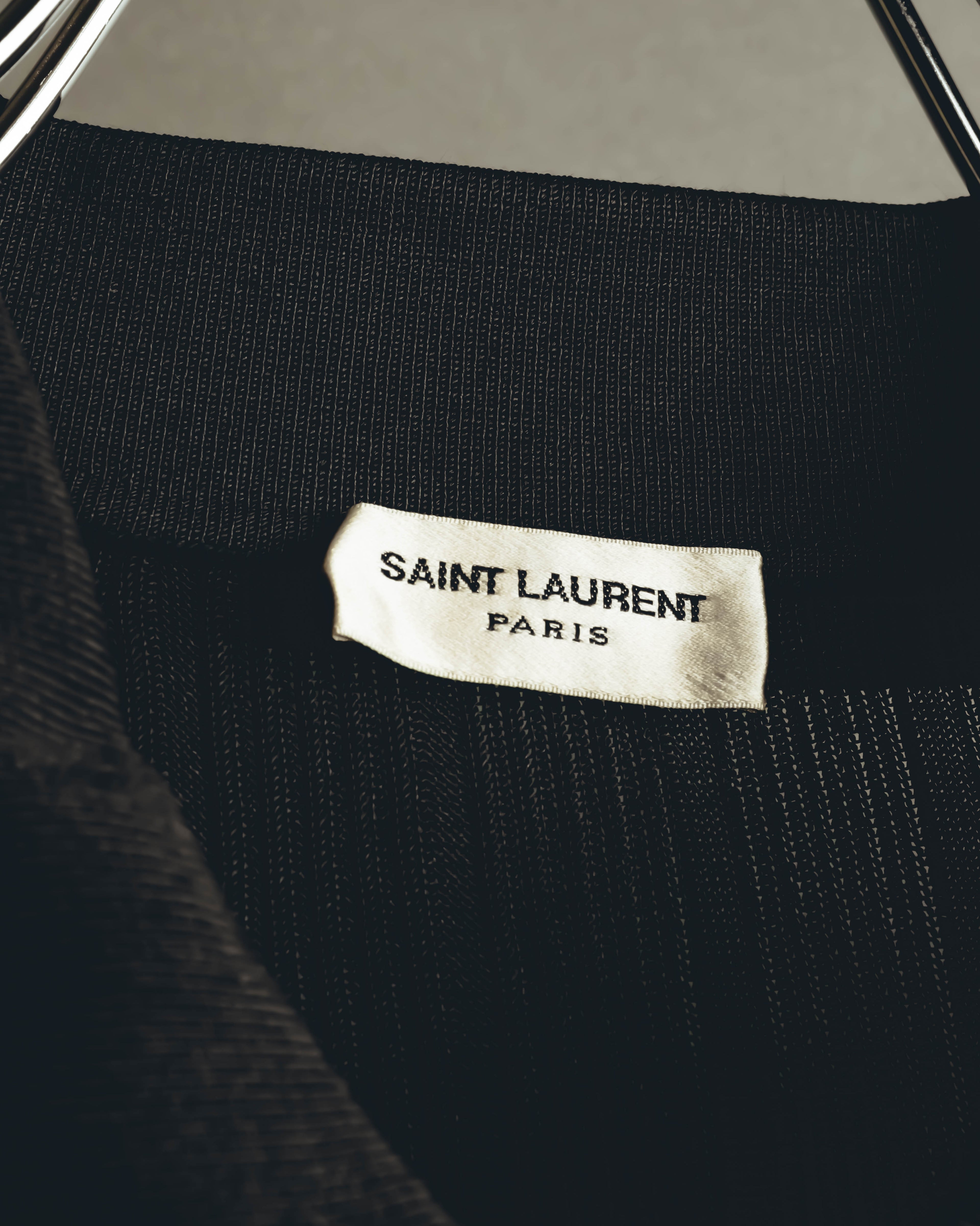 "SAINT LAURENT PARIS" 2020's Sheer ribbed silk blend polo cardigan