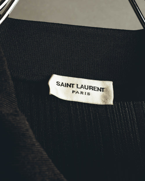 "SAINT LAURENT PARIS" 2020's Sheer ribbed silk blend polo cardigan