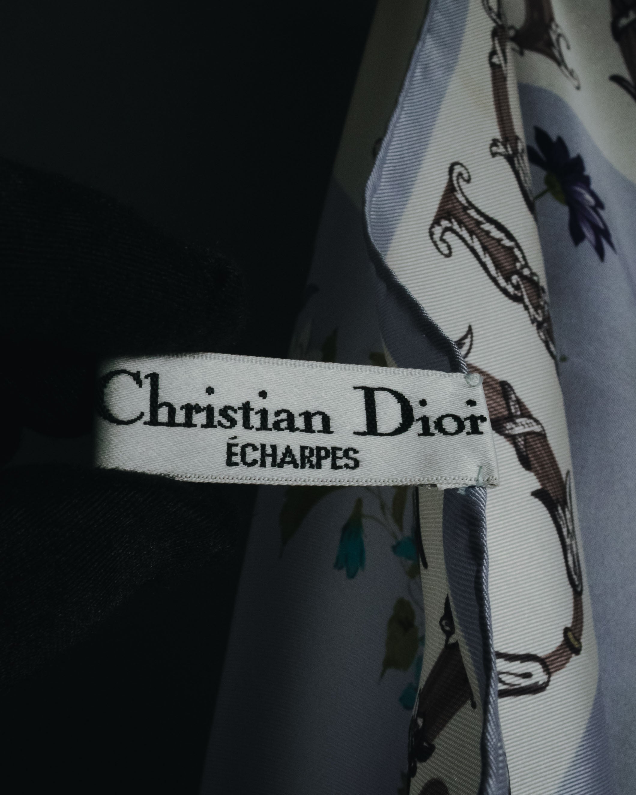 "Christian Dior" 80’s-90’s botanical dior typography silk scarf