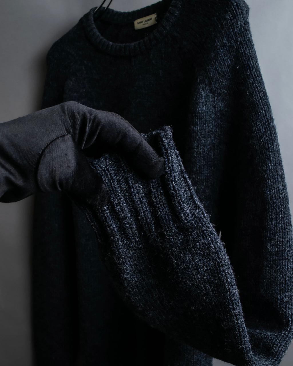 "Saint Laurent" Long-haired wool charcoal tone knit pullover