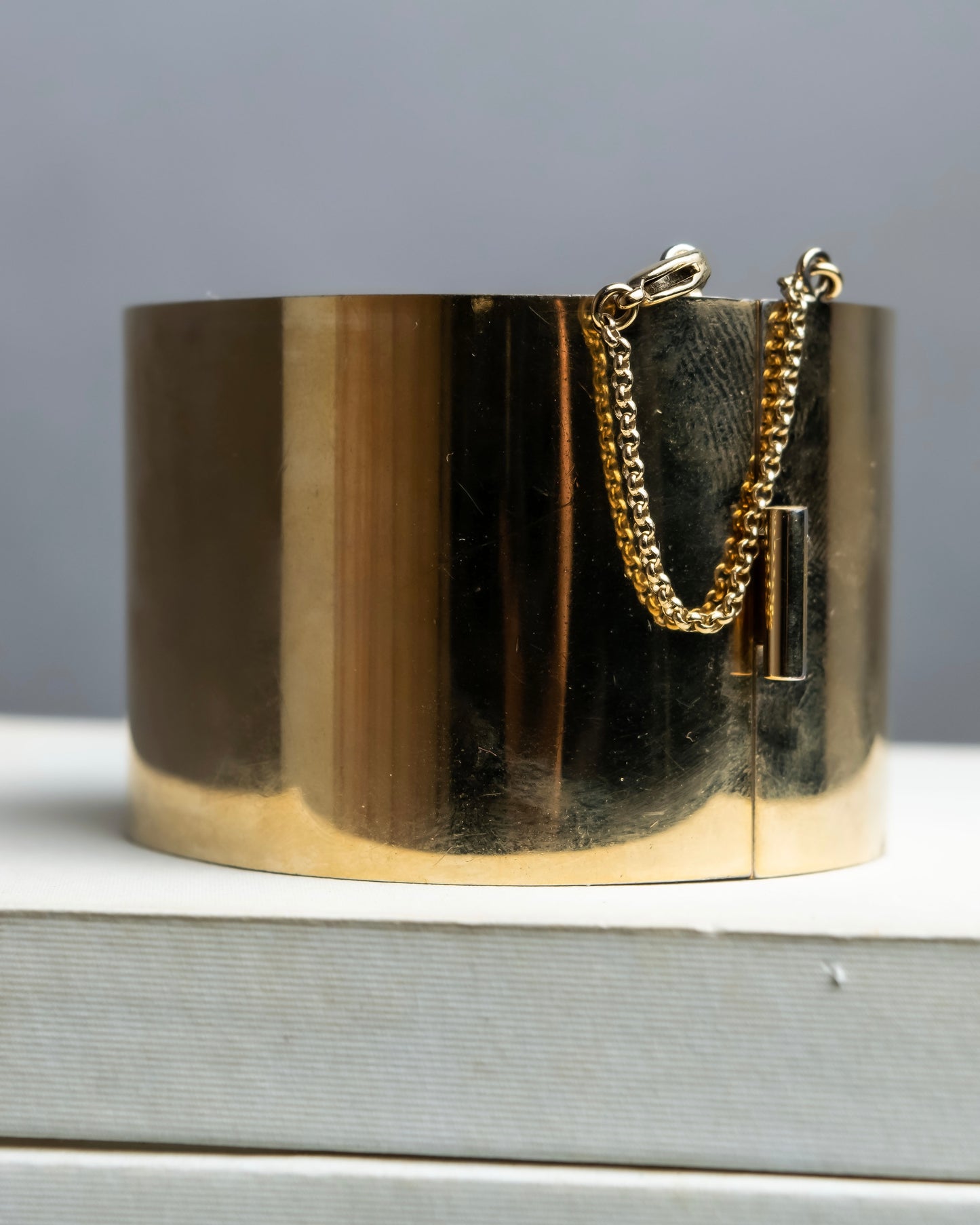 "CELINE" Large leather docking gold bracelet