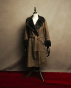 “LOEWE” 70’s-early 90’s Suede shearling belted long coat