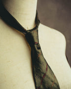 "Yves Saint Laurent" 80's-90's Olive silk jacquard necktie