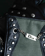 For lease "Christian Dior" Stud design metal plate docking leather gloves