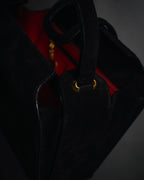 –SPECIAL– "CELINE" 70’s-80’s suede top handle ring closure handbag