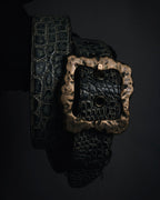 "DOLCE & GABBANA" 2003-08 Distressed croc-embossed hammered buckle belt