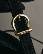 “Salvatore Ferragamo” 1995 Double gancini suede leather handbag