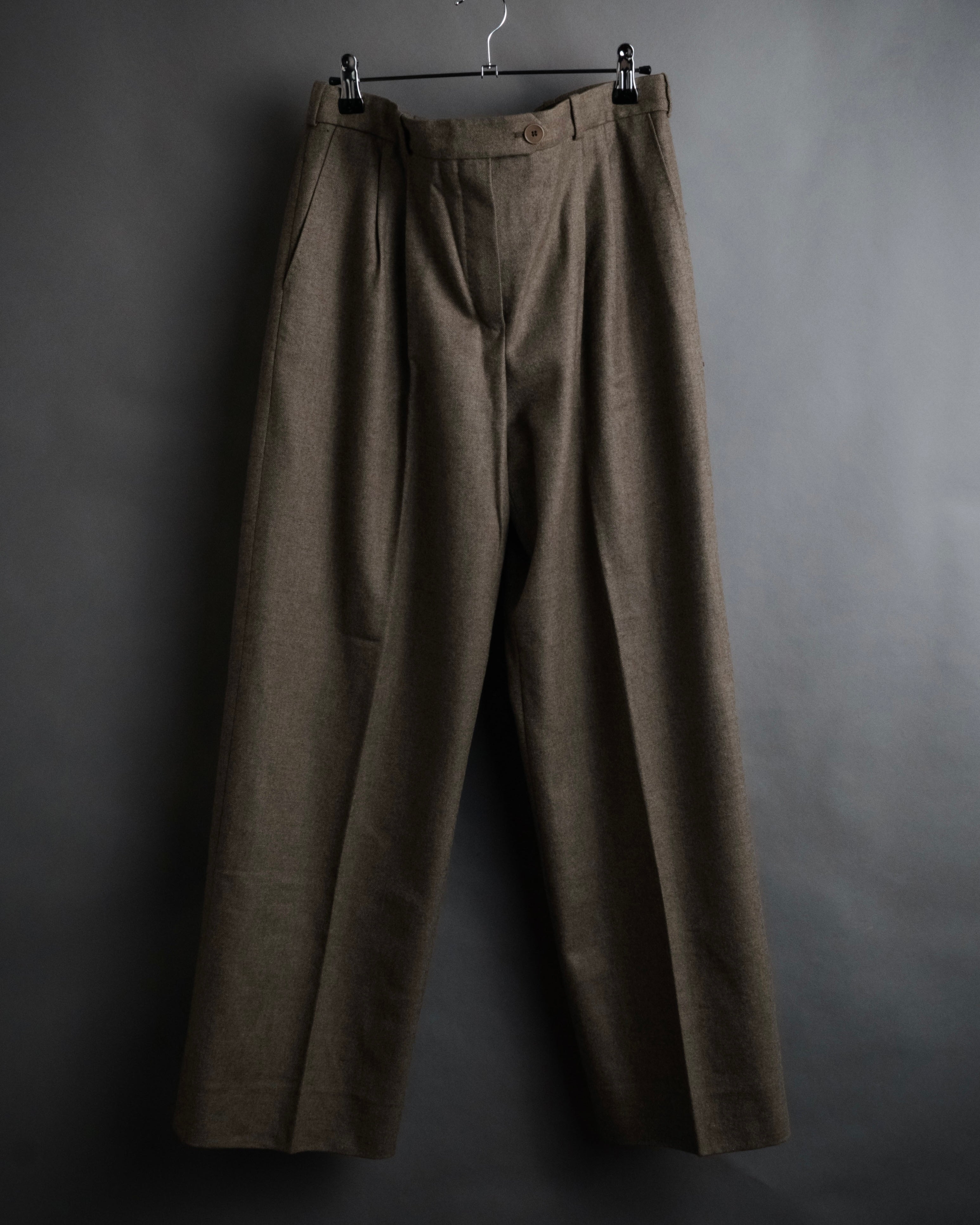 “HERMES” 2000’s Double pleated wide wool trousers