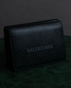 "BALENCIAGA" Logo engraved compact leather tri-fold wallet