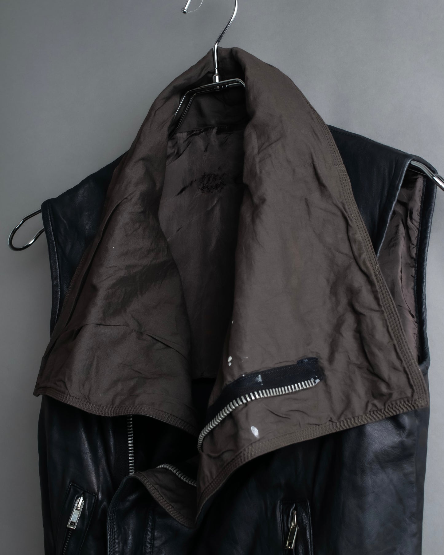 "Rick Owens" 100% lamb leather high neck sleeveless jacket