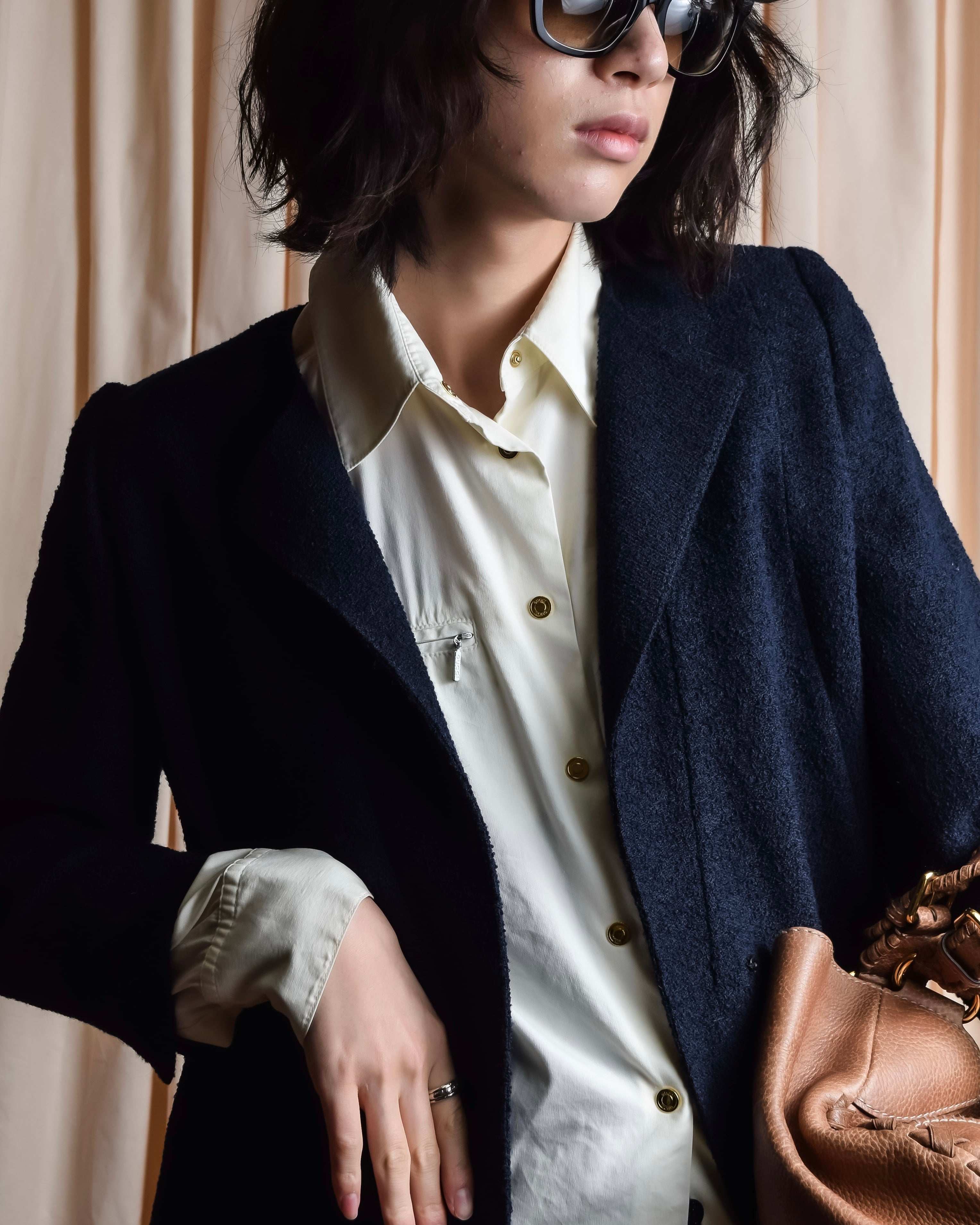 "VALENTINO" Wool boucle concealed front tailored jacket