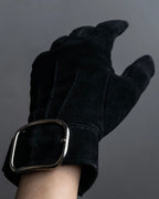 "HERMES" Silver buckle design suede leather gloves
