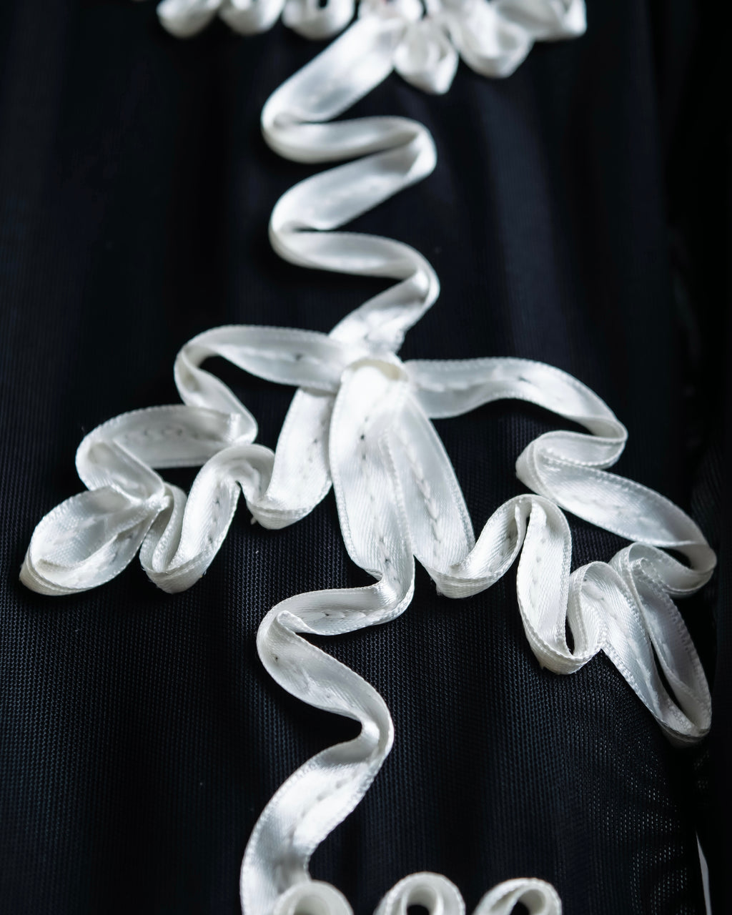 Vintage double zip ribbon flower design sheer jacket