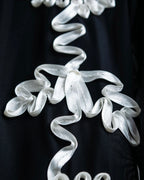 Vintage double zip ribbon flower design sheer jacket