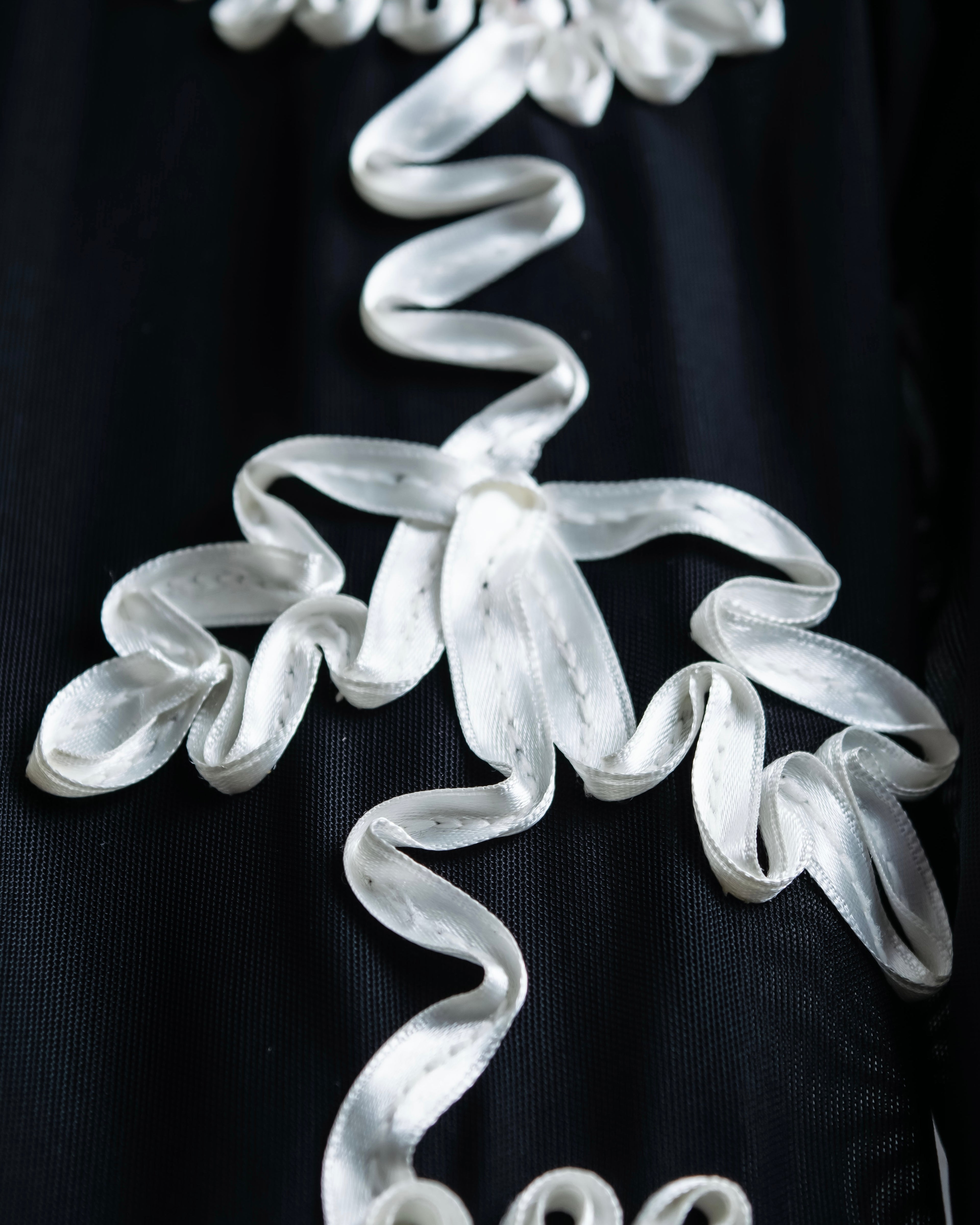 Vintage double zip ribbon flower design sheer jacket