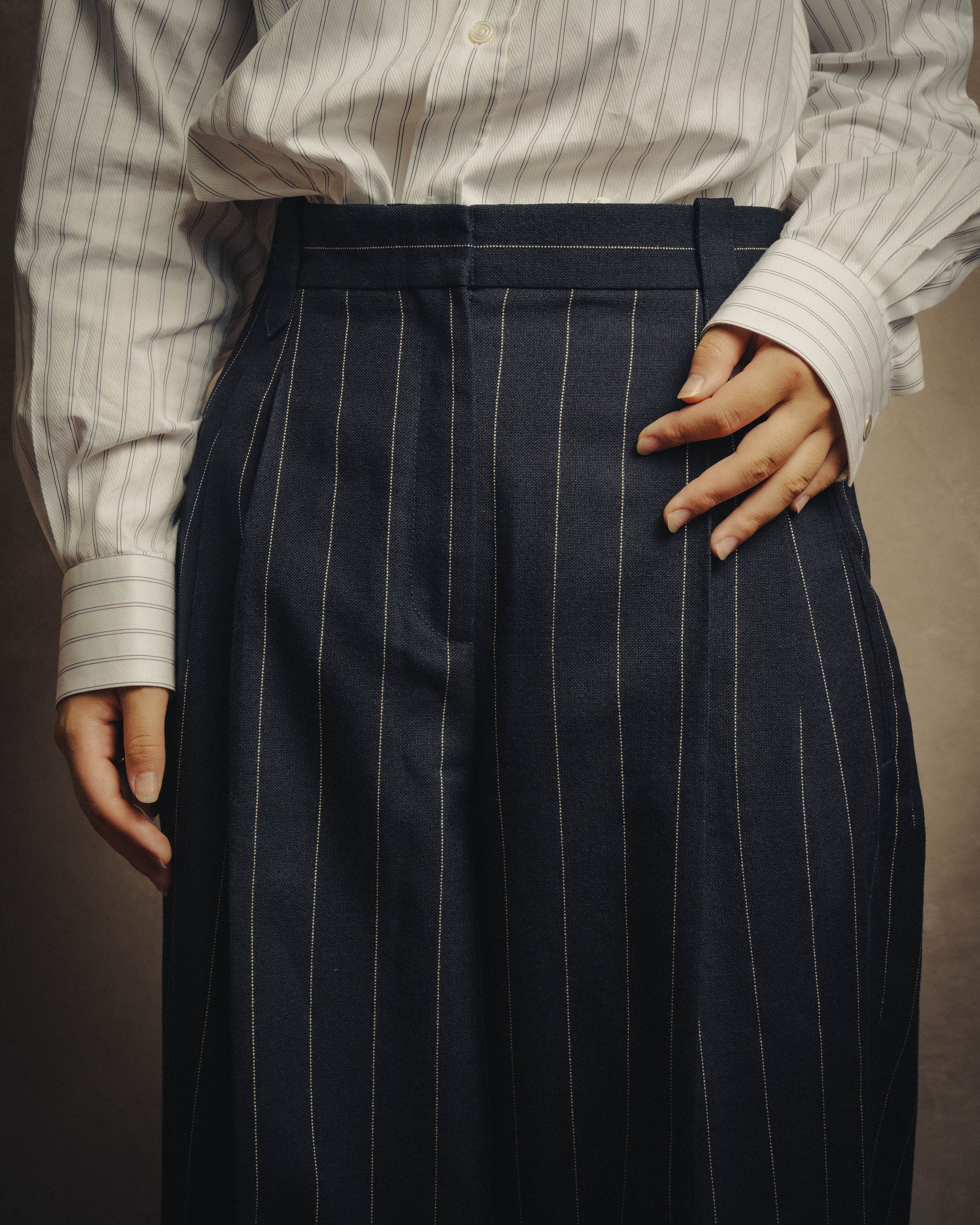 -SPECIAL- "LOEWE" 10's Pinstriped silk-lined wide trousers