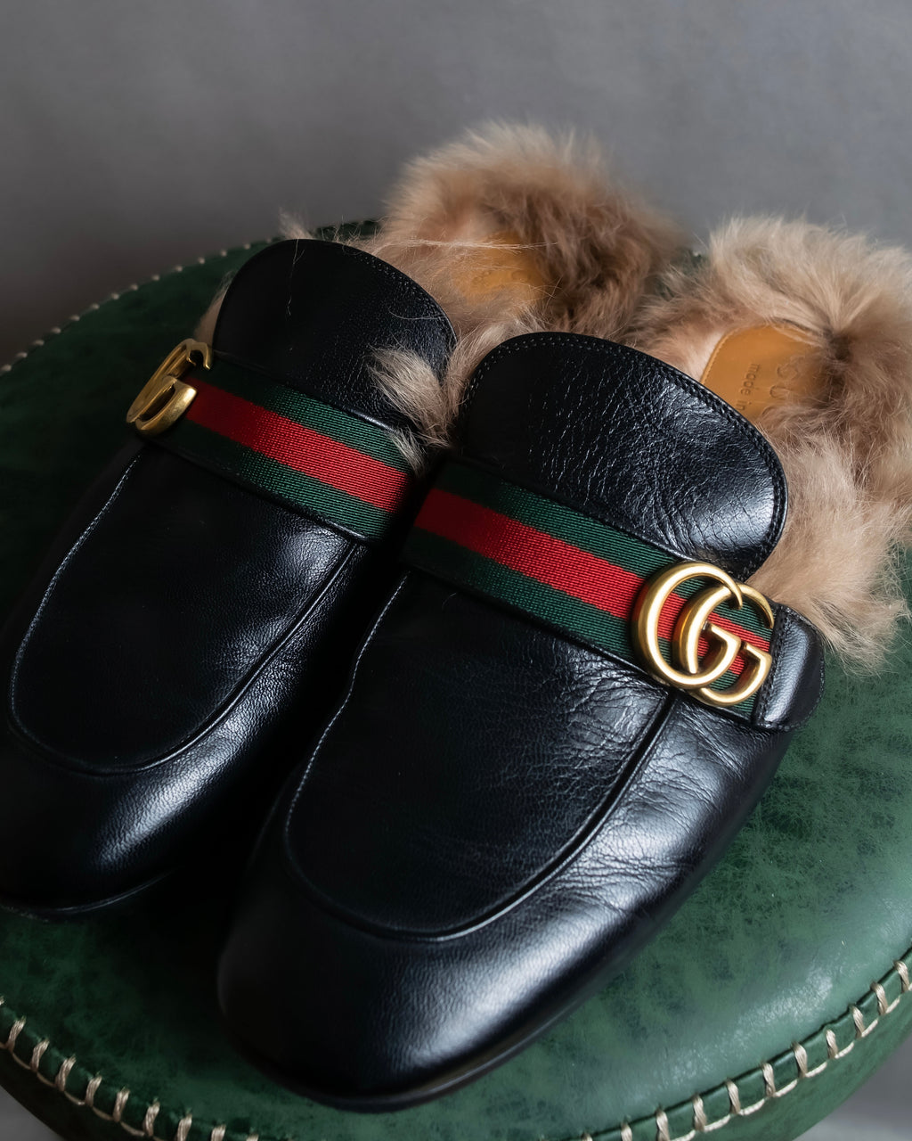 "GUCCI" GG logo design princetown loafers