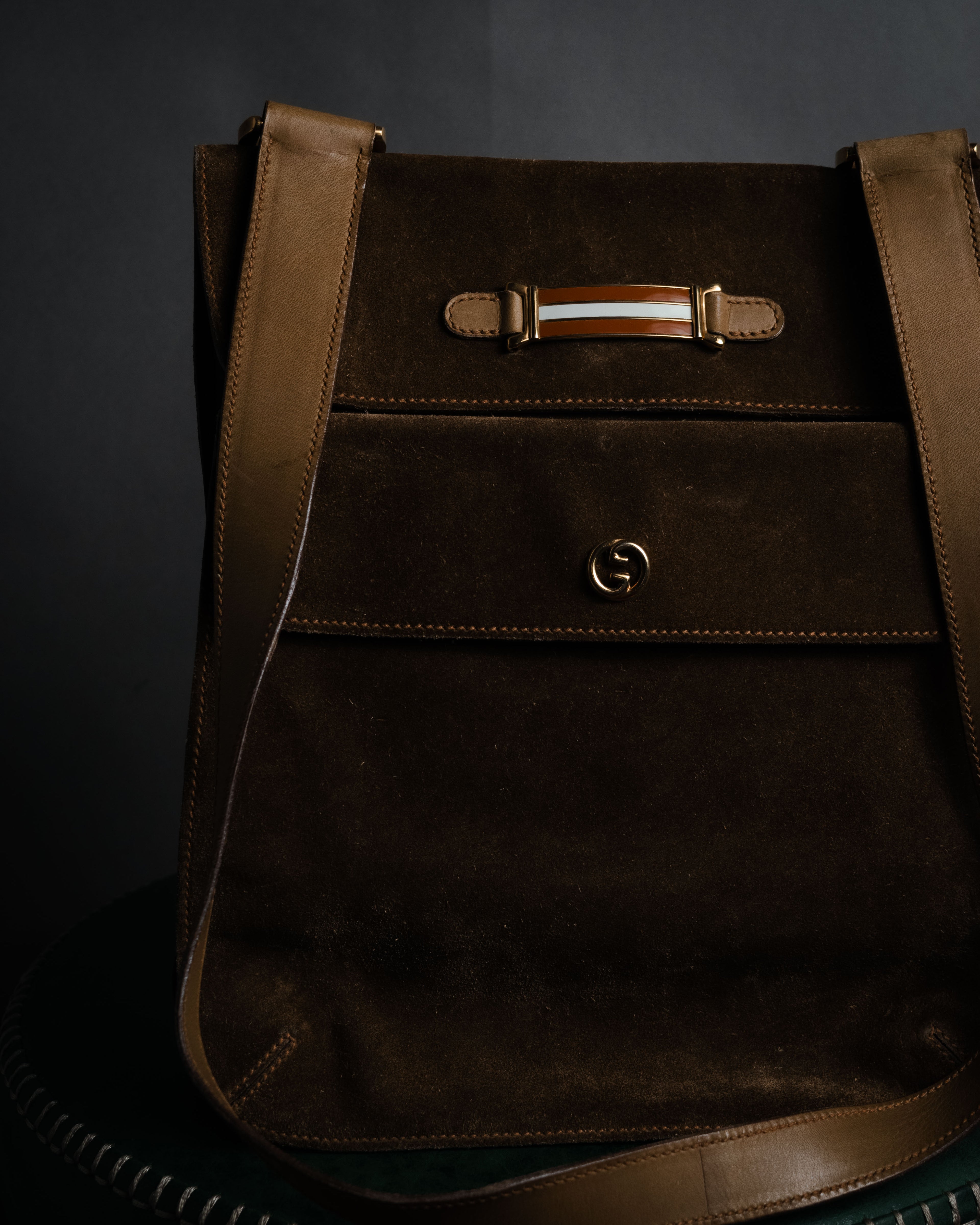 "GUCCI" 60’s-70’s suede and leather shoulder bag