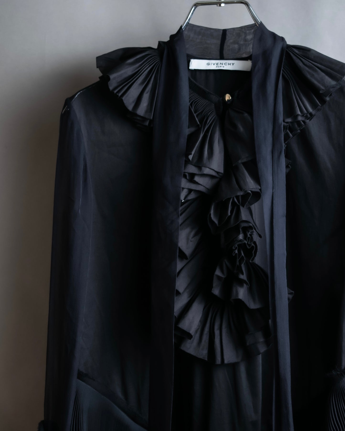 "GIVENCHY" Ribbon frill detail bow tie silk shirt ribbon frill detail