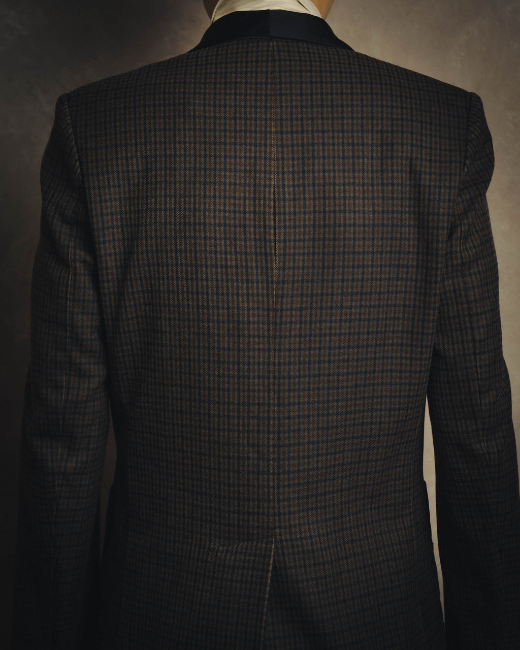 -SPECIAL- "Maison Martin Margiela" 00's Check shawl collar smoking jacket with satin contrast